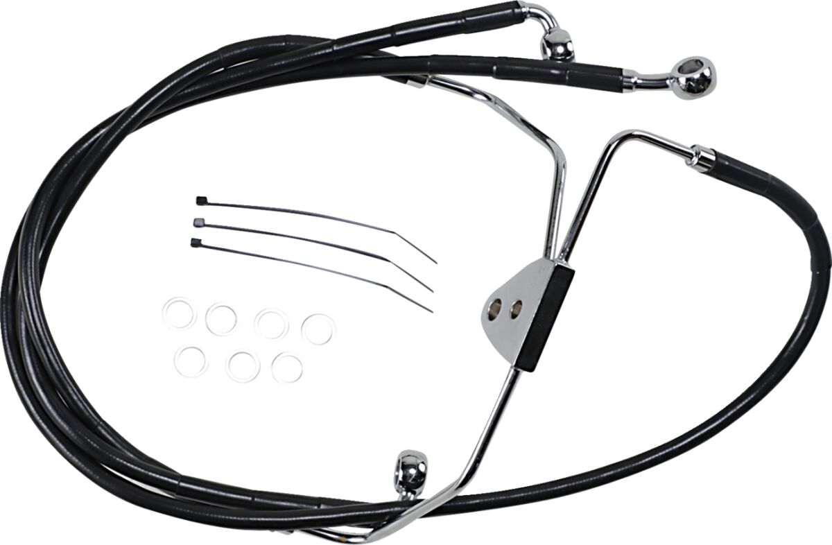 FRONT BRAKE LINE BLACK VINYL COATED STAINLESS STEEL EXTENDED 8"