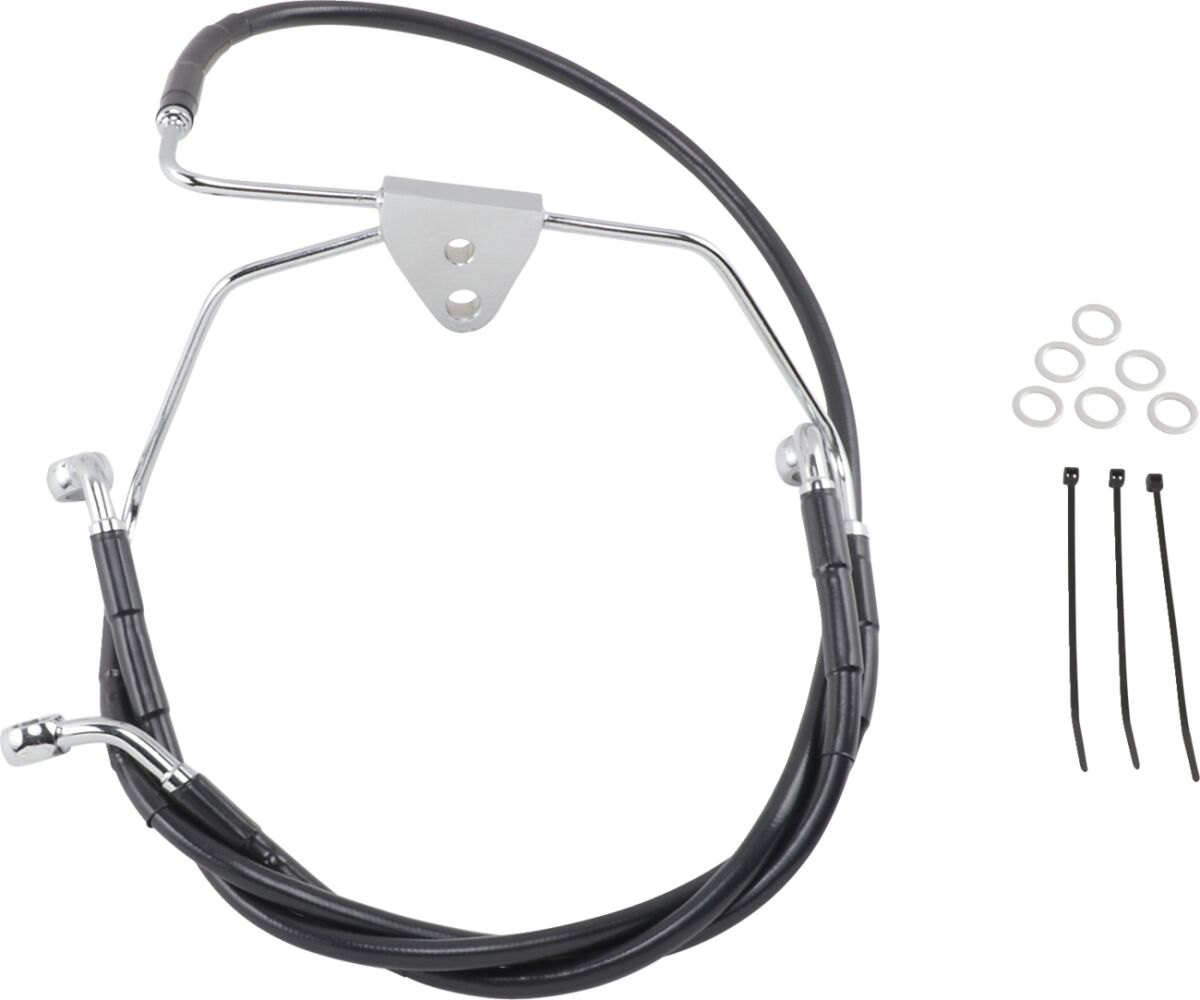 FRONT BRAKE LINE BLACK VINYL COATED STAINLESS STEEL EXTENDED 2"