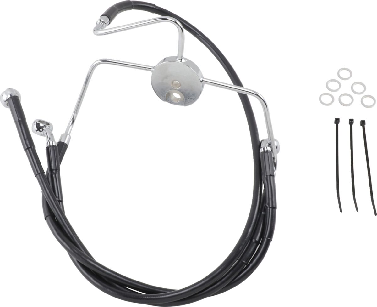 FRONT BRAKE LINE BLACK VINYL COATED STAINLESS STEEL EXTENDED 2"