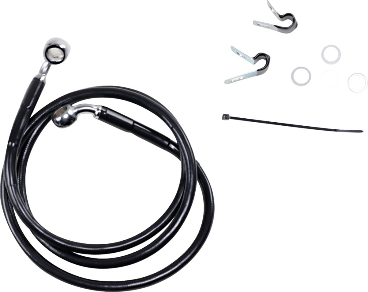FRONT BRAKE LINE BLACK VINYL COATED STAINLESS STEEL EXTENDED 4"