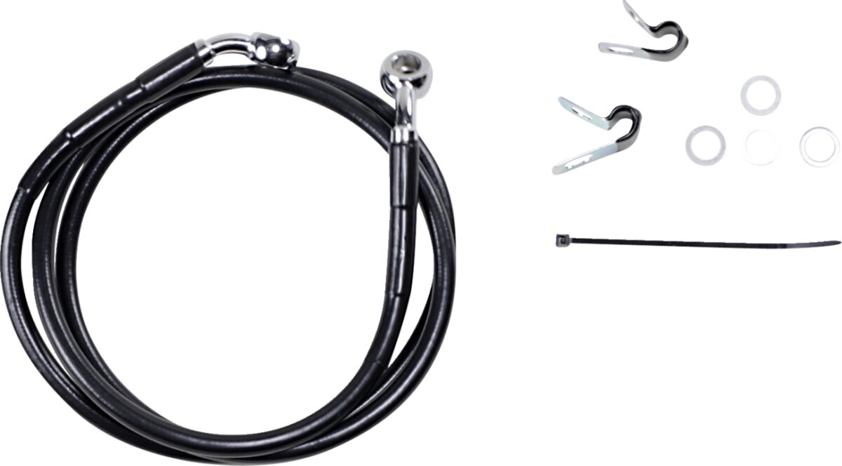 FRONT BRAKE LINE BLACK VINYL COATED STAINLESS STEEL EXTENDED 6"
