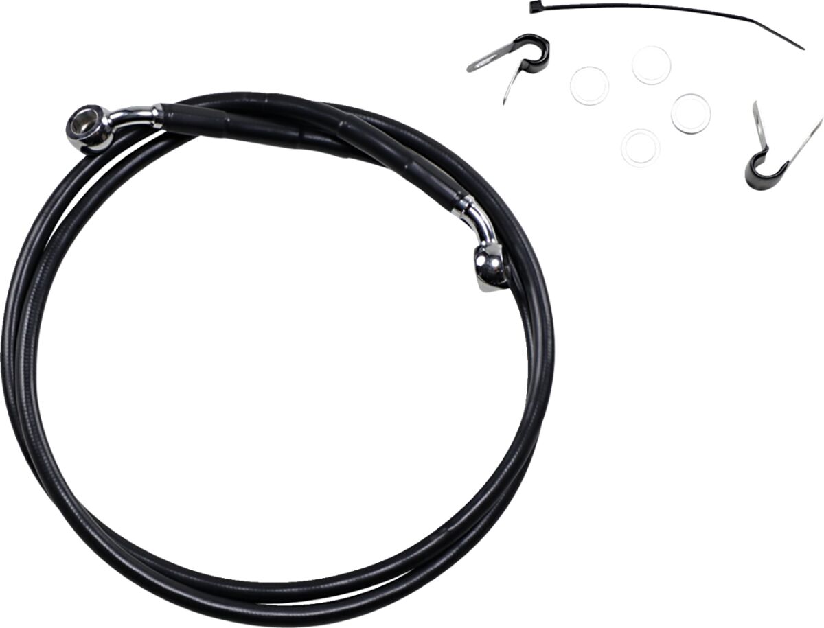 FRONT BRAKE LINE BLACK VINYL COATED STAINLESS STEEL EXTENDED 10"