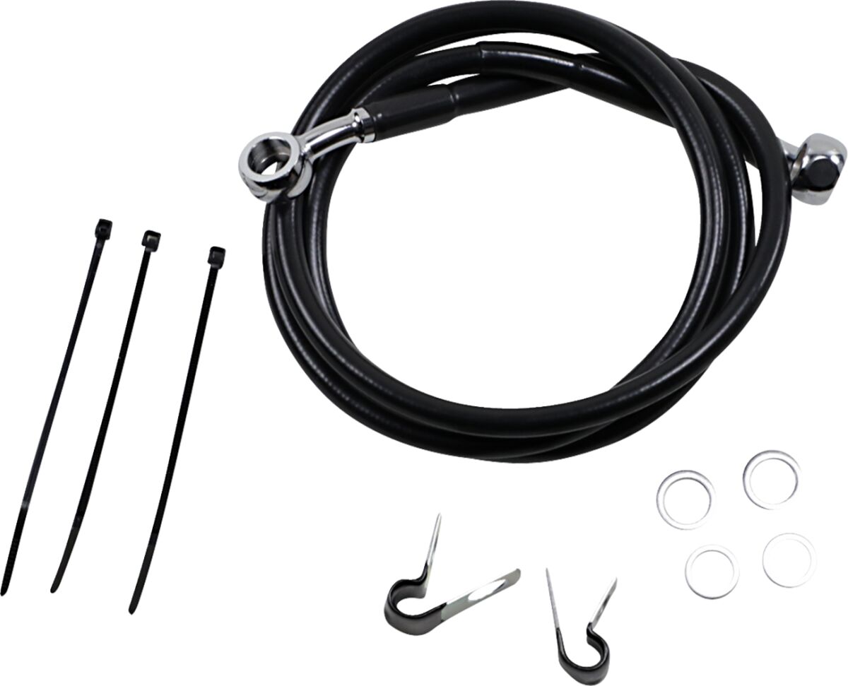 FRONT BRAKE LINE BLACK VINYL COATED STAINLESS STEEL EXTENDED 2"