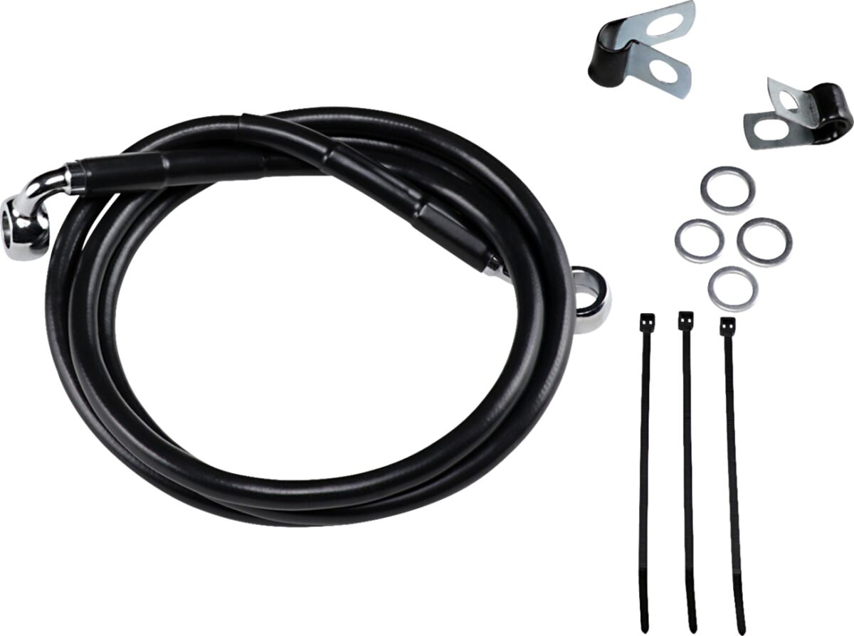 FRONT BRAKE LINE BLACK VINYL COATED STAINLESS STEEL EXTENDED 4"