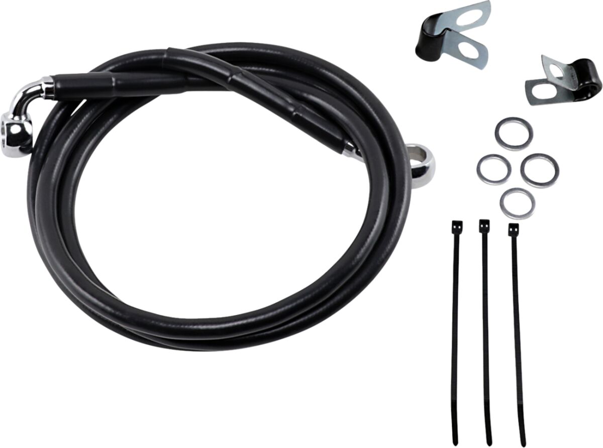 FRONT BRAKE LINE BLACK VINYL COATED STAINLESS STEEL EXTENDED 6"