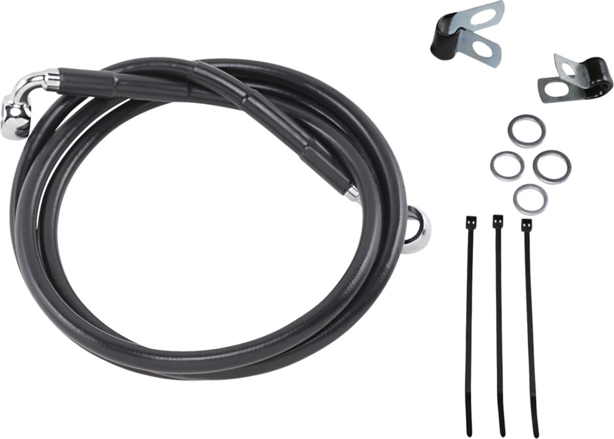 FRONT BRAKE LINE BLACK VINYL COATED STAINLESS STEEL EXTENDED 8"