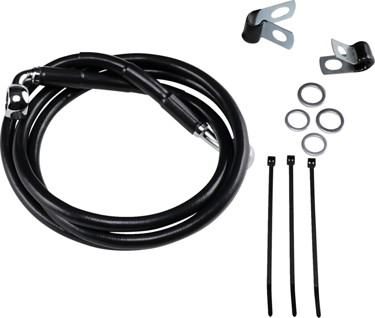 FRONT BRAKE LINE BLACK VINYL COATED STAINLESS STEEL EXTENDED 4"