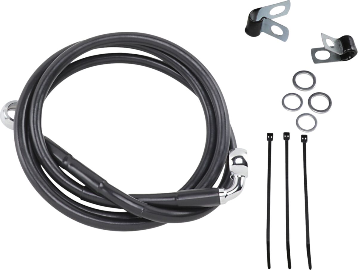 FRONT BRAKE LINE BLACK VINYL COATED STAINLESS STEEL EXTENDED 6"