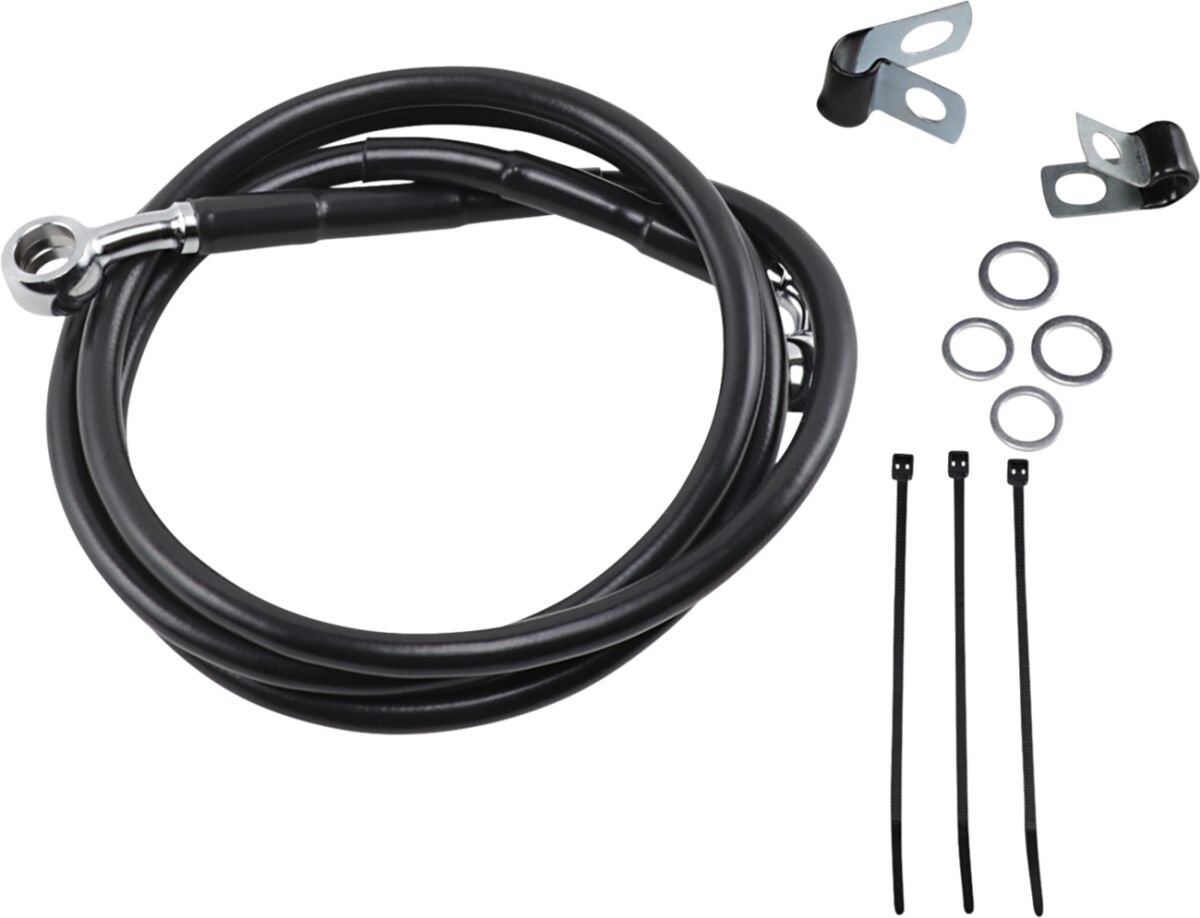 FRONT BRAKE LINE BLACK VINYL COATED STAINLESS STEEL EXTENDED 8"