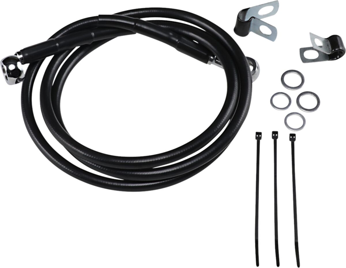 FRONT BRAKE LINE BLACK VINYL COATED STAINLESS STEEL EXTENDED 10"