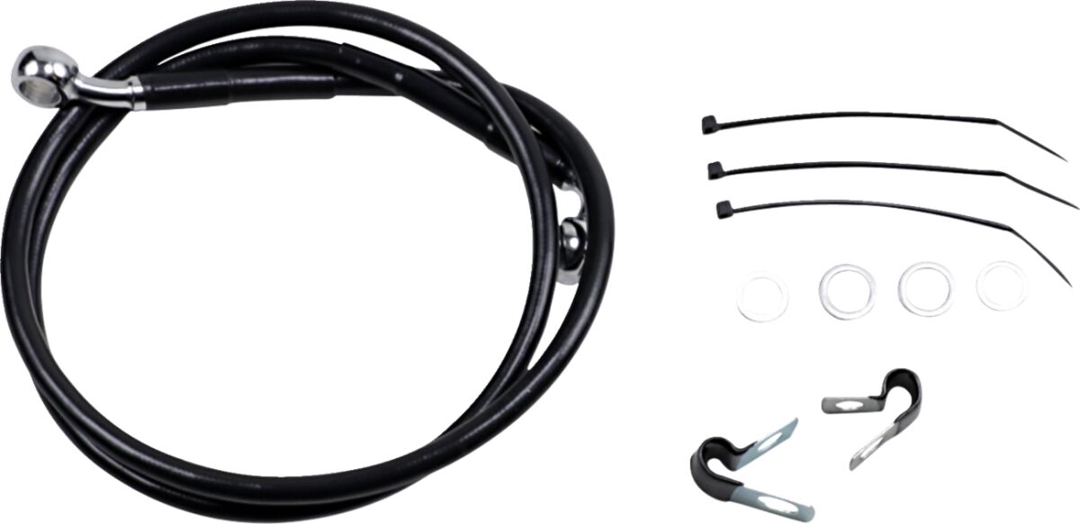 FRONT BRAKE LINE BLACK VINYL COATED STAINLESS STEEL EXTENDED 2"