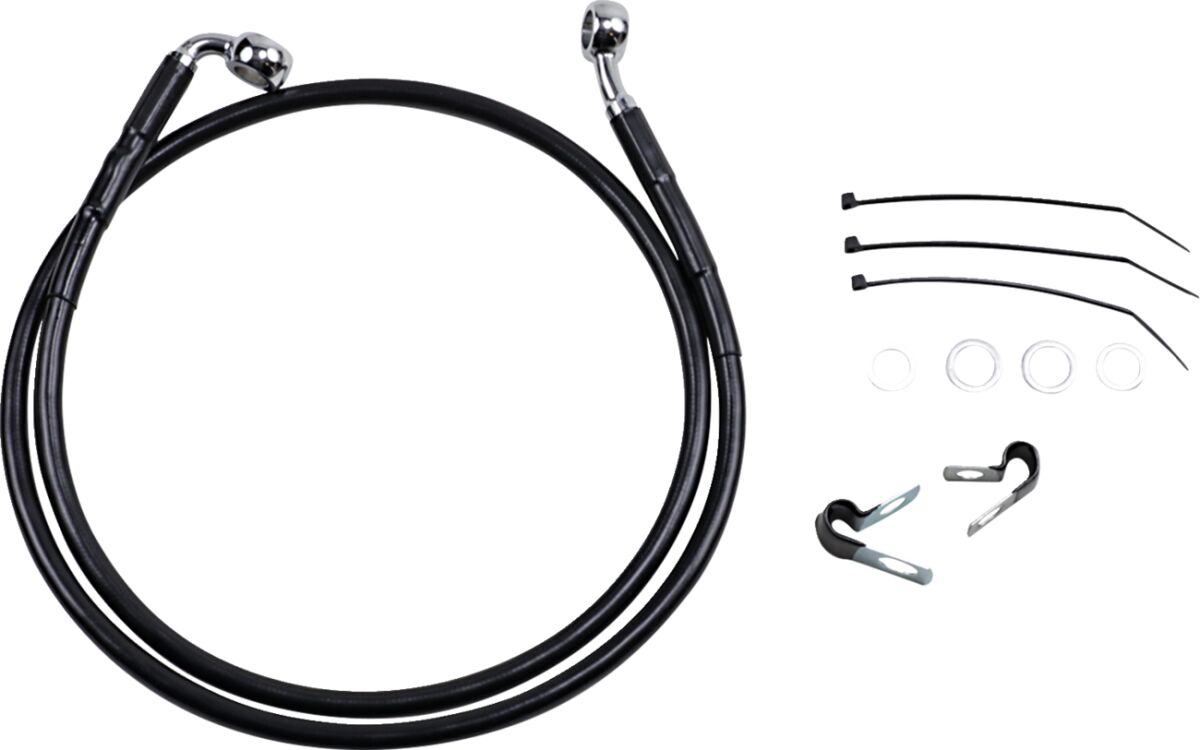 FRONT BRAKE LINE BLACK VINYL COATED STAINLESS STEEL EXTENDED 4"