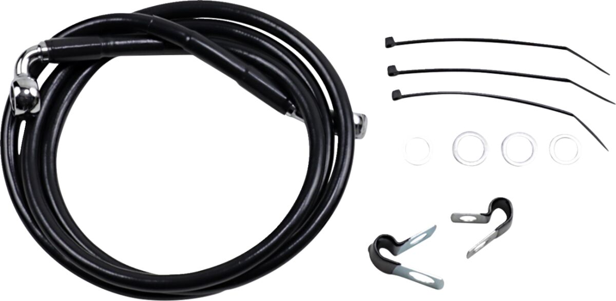 FRONT BRAKE LINE BLACK VINYL COATED STAINLESS STEEL EXTENDED 10"