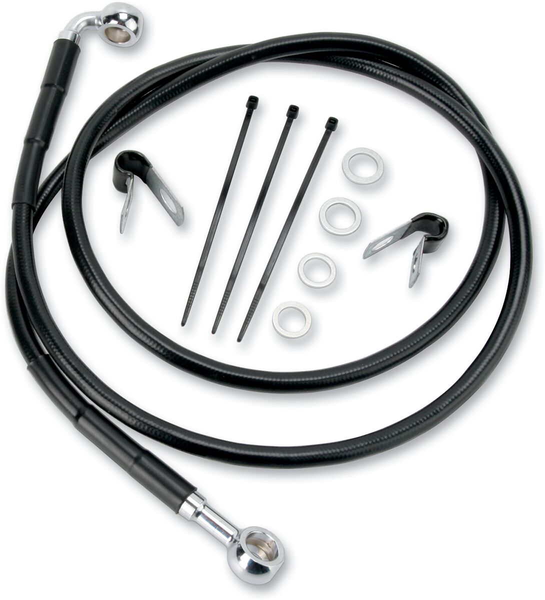 FRONT BRAKE LINE BLACK VINYL COATED STAINLESS STEEL EXTENDED 2"