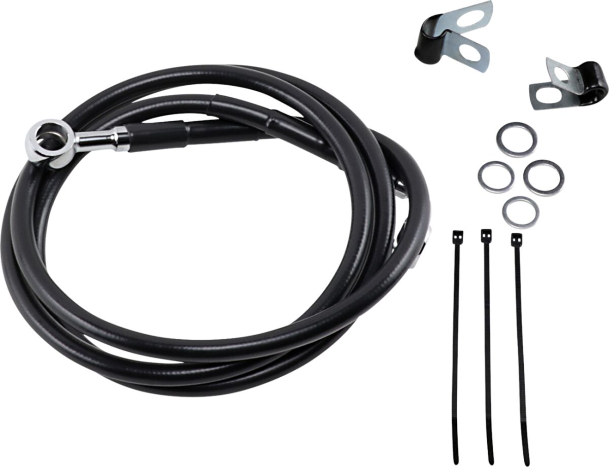 FRONT BRAKE LINE BLACK VINYL COATED STAINLESS STEEL EXTENDED 4"