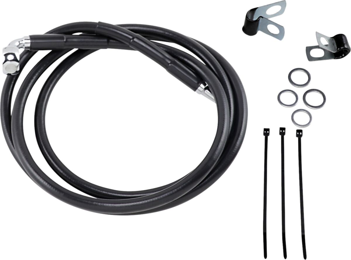 FRONT BRAKE LINE BLACK VINYL COATED STAINLESS STEEL EXTENDED 6"