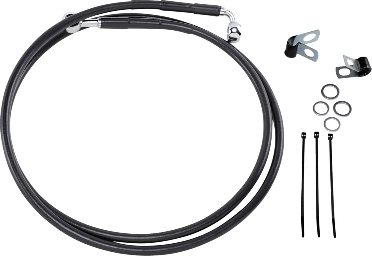 FRONT BRAKE LINE BLACK VINYL COATED STAINLESS STEEL EXTENDED 10"