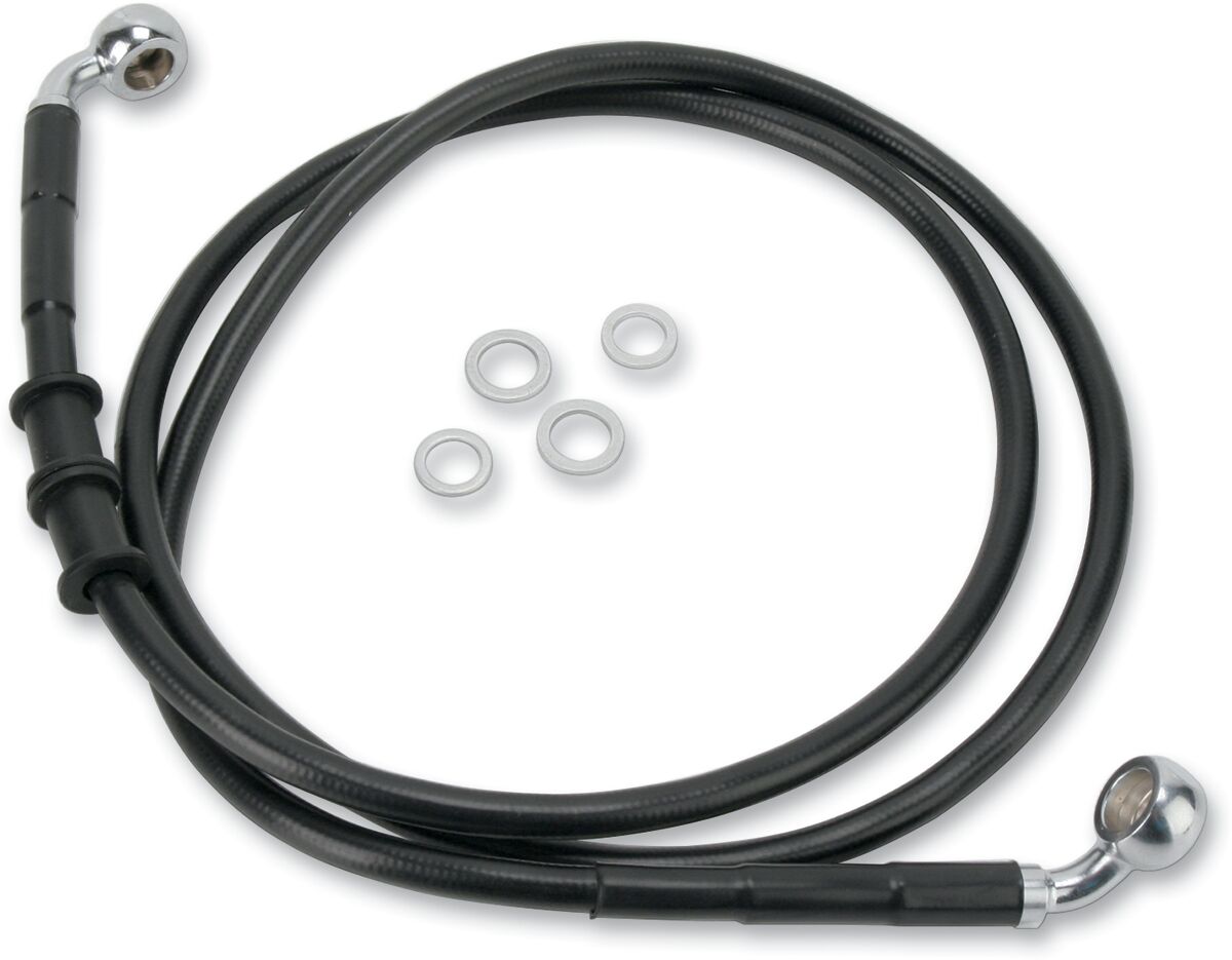 FRONT BRAKE LINE BLACK VINYL COATED STAINLESS STEEL EXTENDED 2"