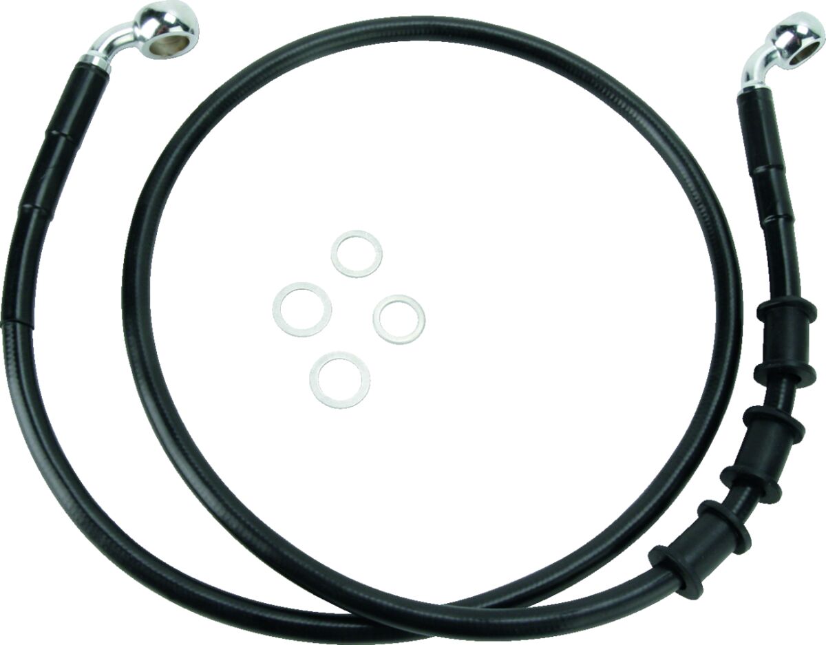 FRONT BRAKE LINE BLACK VINYL COATED STAINLESS STEEL EXTENDED 2"