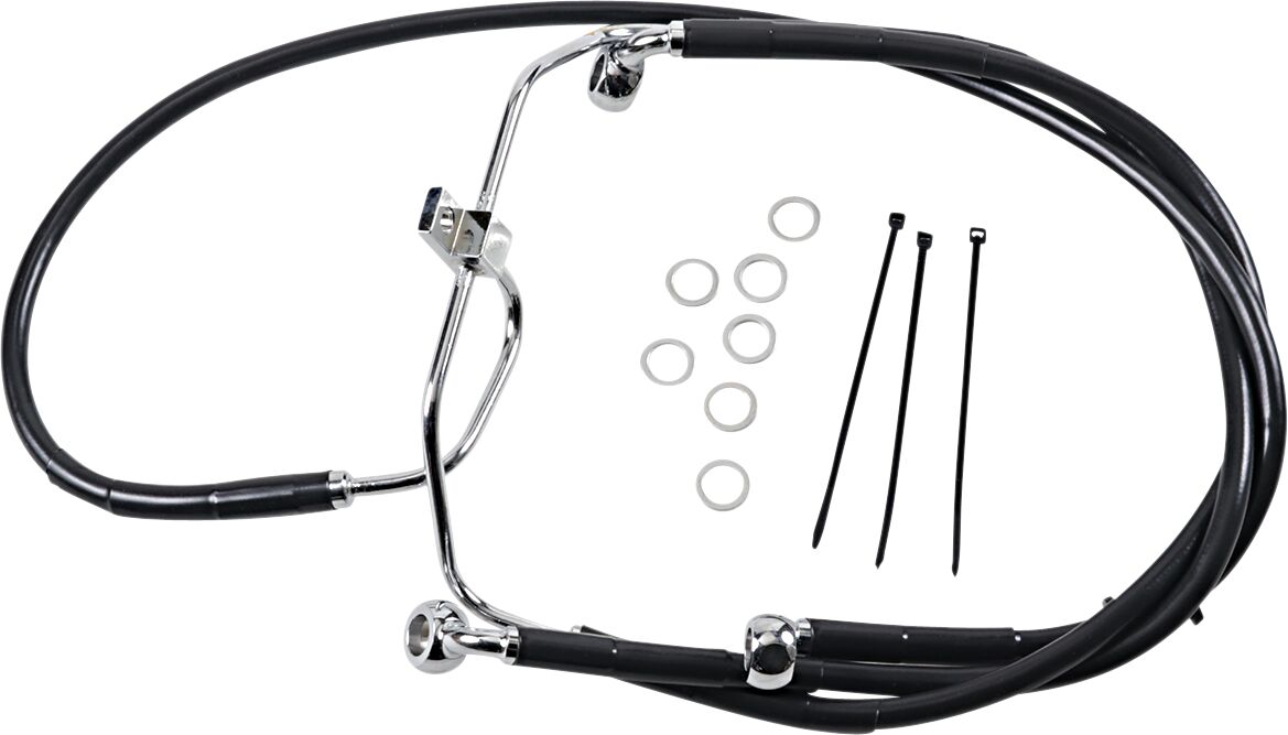 FRONT BRAKE LINE BLACK VINYL COATED STAINLESS STEEL EXTENDED 10"