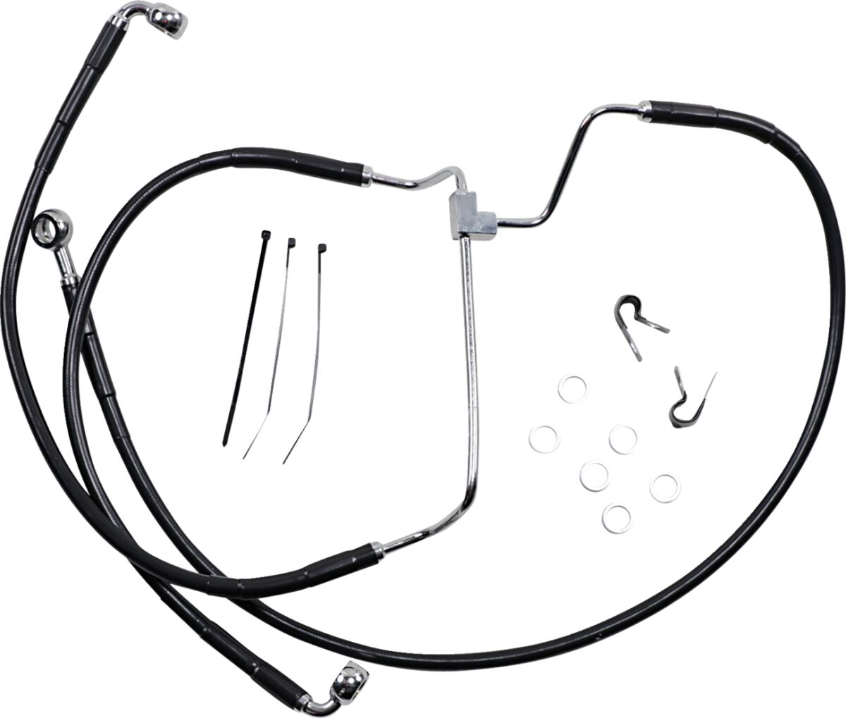 BLACK VINYL/STAINLESS EXTENDED LENGTH FRONT BRAKE LINE KIT