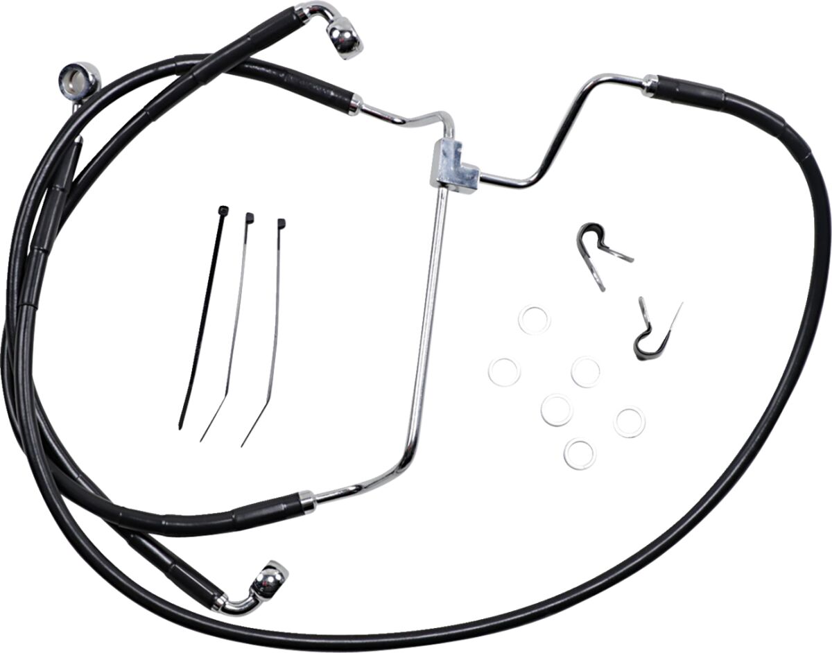 BLACK VINYL/STAINLESS EXTENDED LENGTH FRONT BRAKE LINE KIT