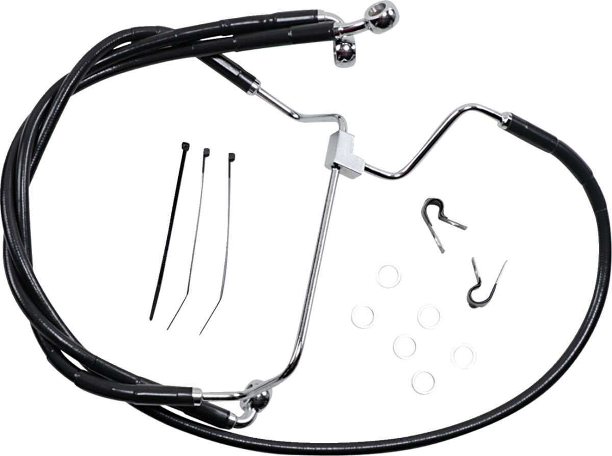 BLACK VINYL/STAINLESS EXTENDED LENGTH FRONT BRAKE LINE KIT