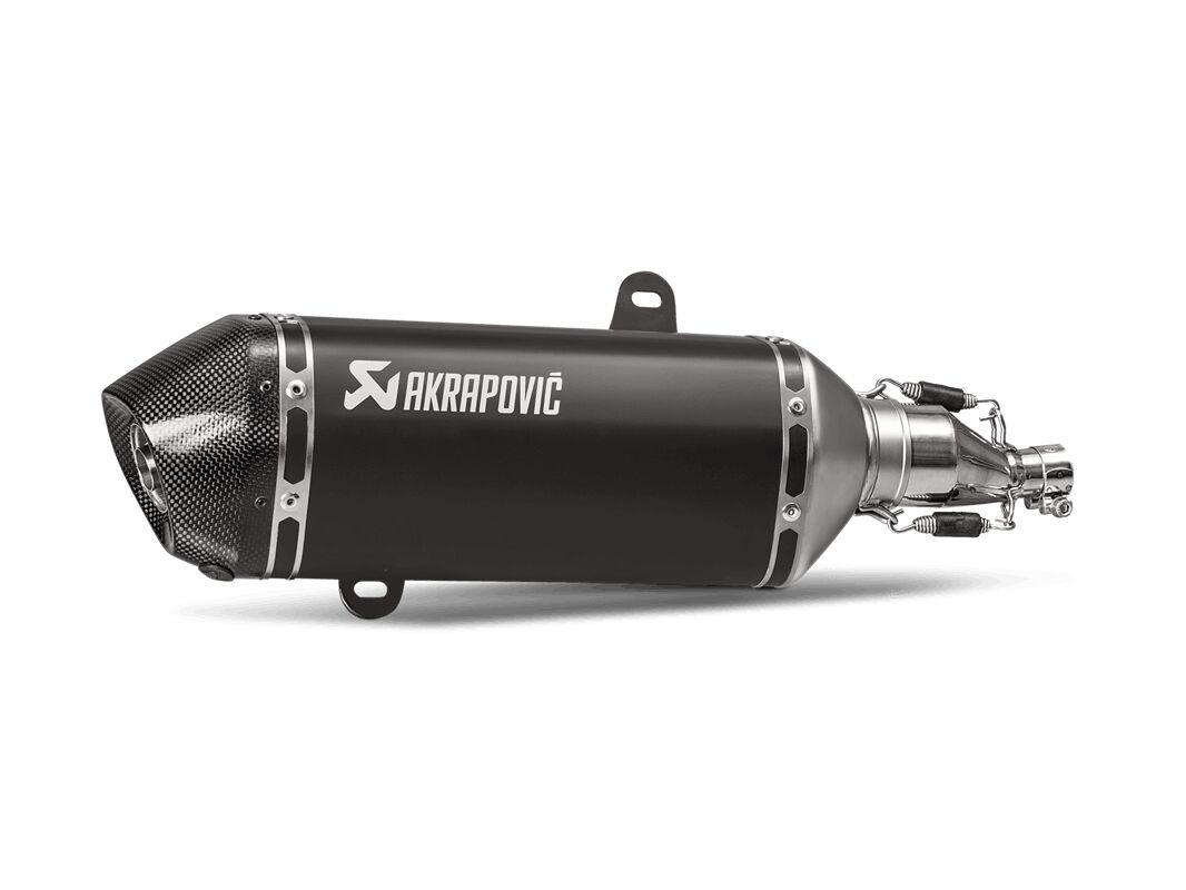 SLIP-ON LINE MUFFLER BLACK STAINLESS STEEL CARBON END CAP
