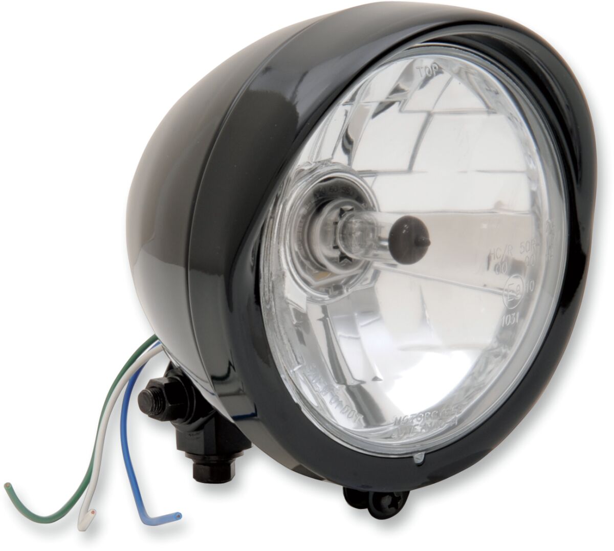 HEADLIGHT DIAMOND-STYLE 5.75" BOTTOM-MOUNT CLEAR LENS W/ VISOR BLACK
