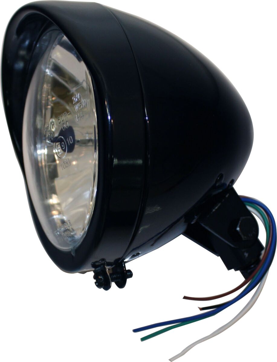 BLACK 5-3/4" DIAMOND-STYLE BOTTOM-MOUNT HEADLIGHT ASSEMBLY WITH VISOR