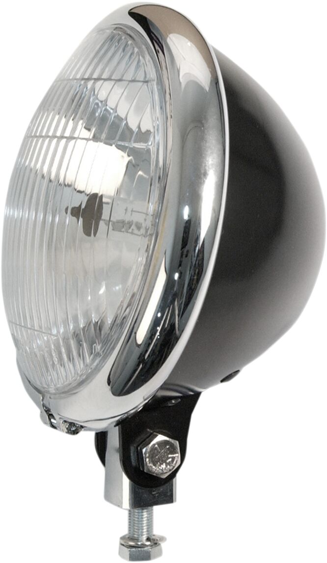 HEADLAMP ASSEMBLY BATES STYLE 14,5cm BLACK WITH CHROME BEZEL