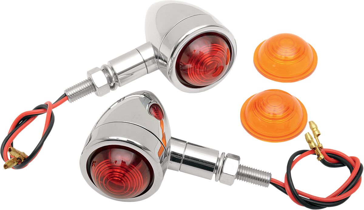 MINI-BULLET MARKER LIGHTS AMBER/RED LENS CHROME