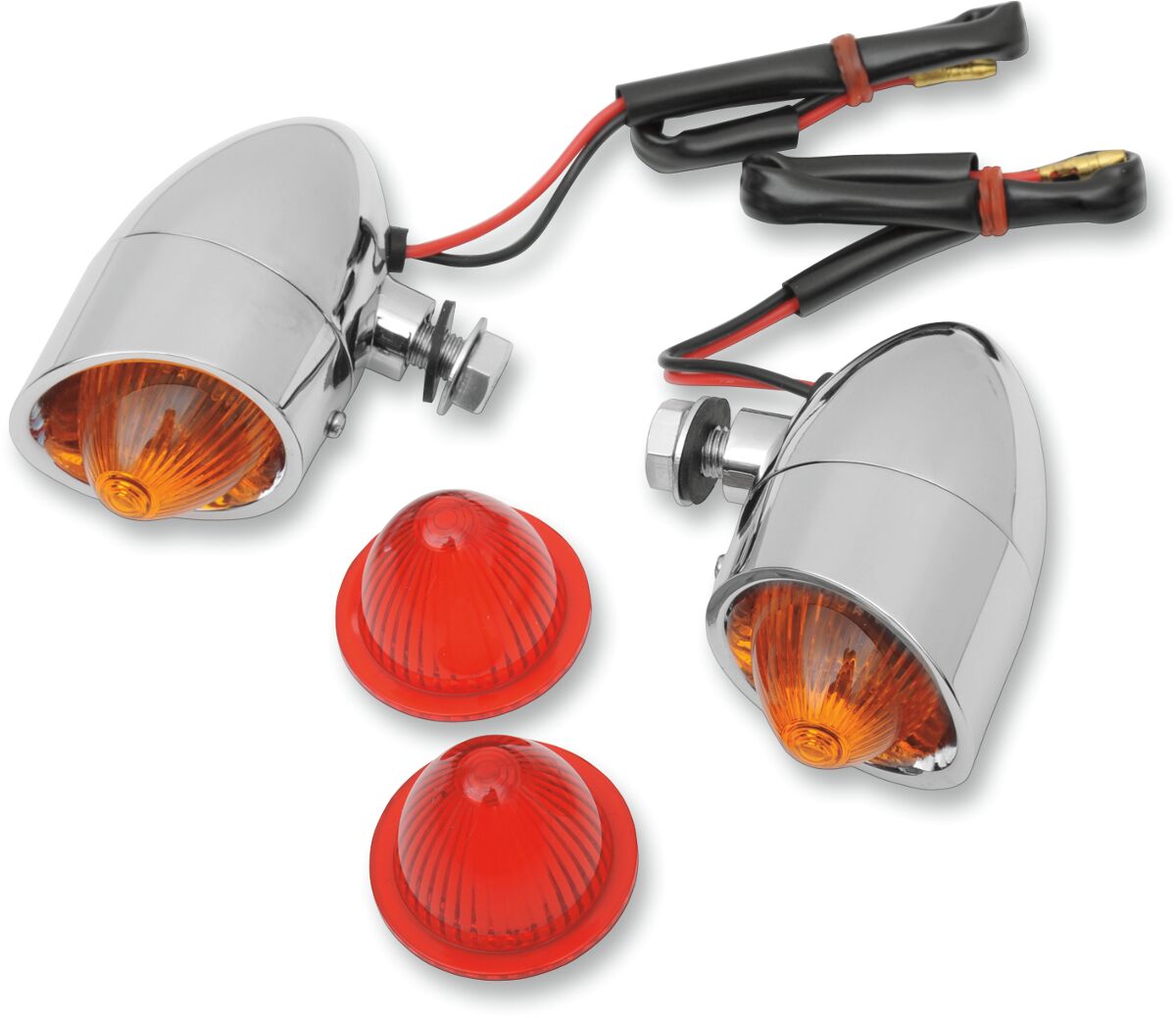 MINI-RETRO MARKER LIGHTS BOLT-MOUNT AMBER/RED LENS CHROME