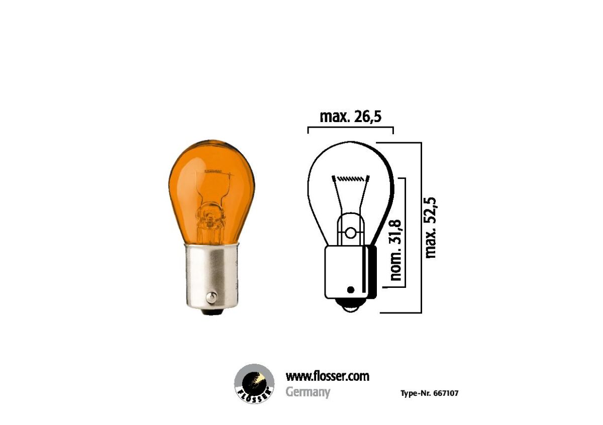 Pirn, üks hõõgniit, 12V PY21W BAU15S, oranž, 10PK