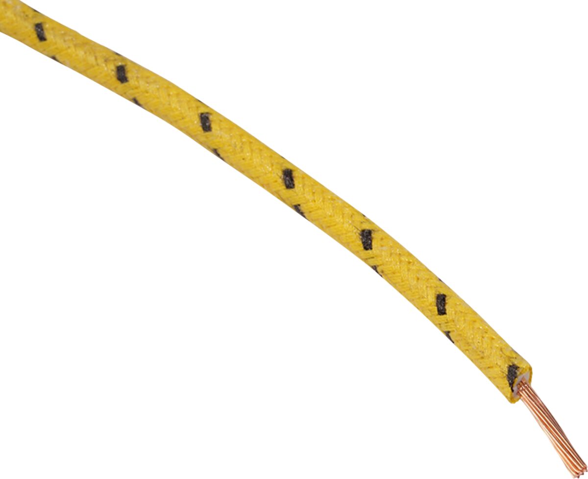 Juhe 16-gauge, riidega punutud, 25', kollane, musta triibuga