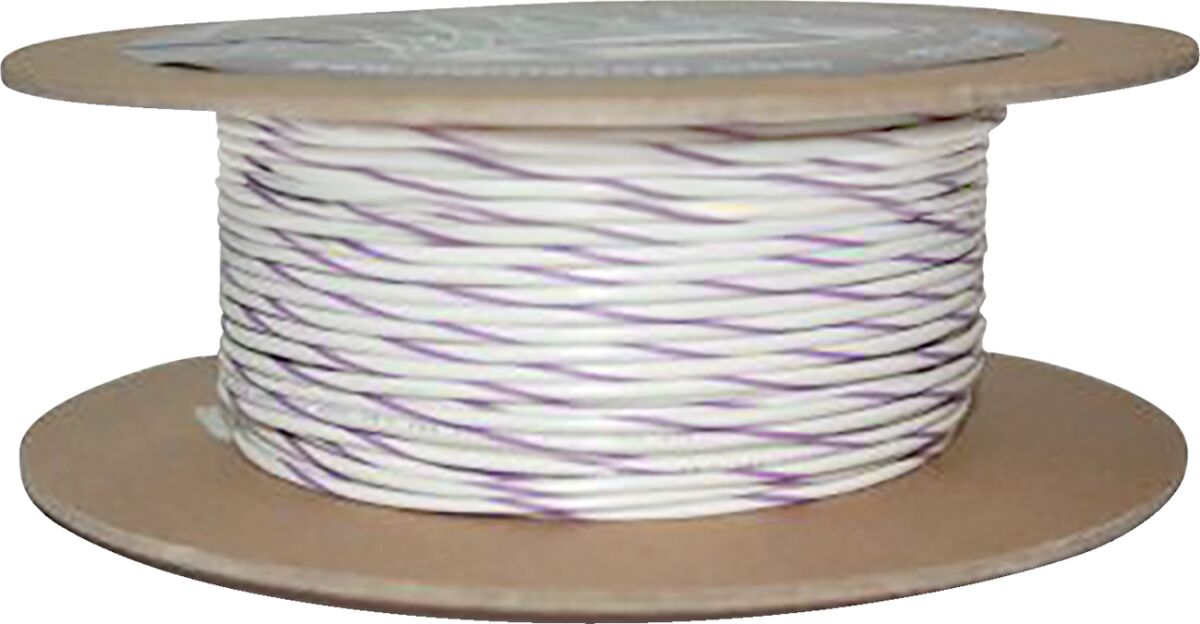 Juhe 20-gauge, primaarne, 100', valge/violetne triip