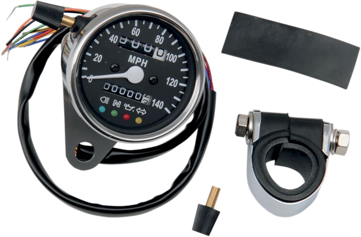 2.4" MECHANICAL SPEEDOMETER 2240:60 WITH LED INDICATORS CHROME BLACK FACE