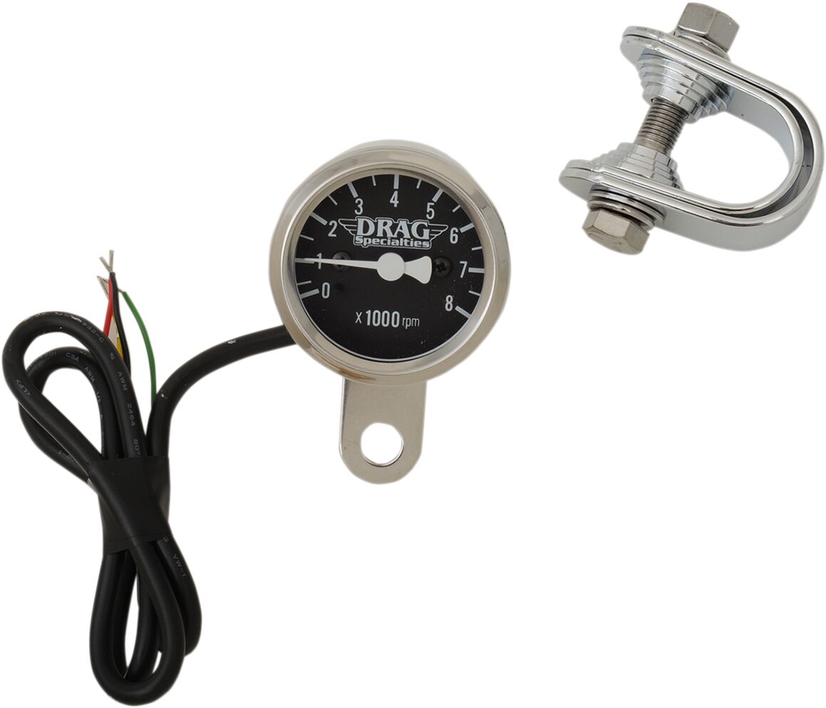 1.8" TACHOMETER 8000RPM CHROME BLACK FACE