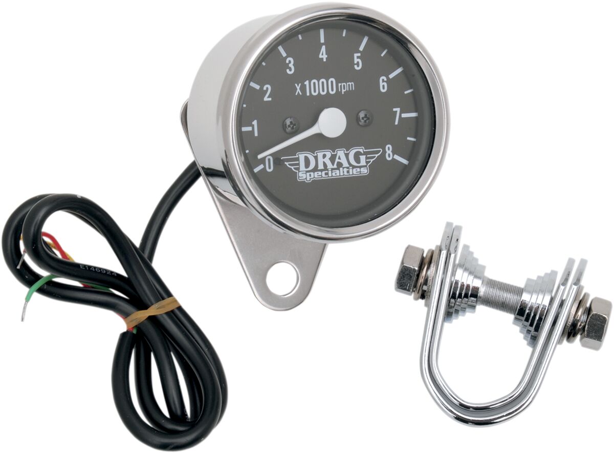 2.4" TACHOMETER 8000RPM LED CHROME BLACK FACE WHITE NEEDLE