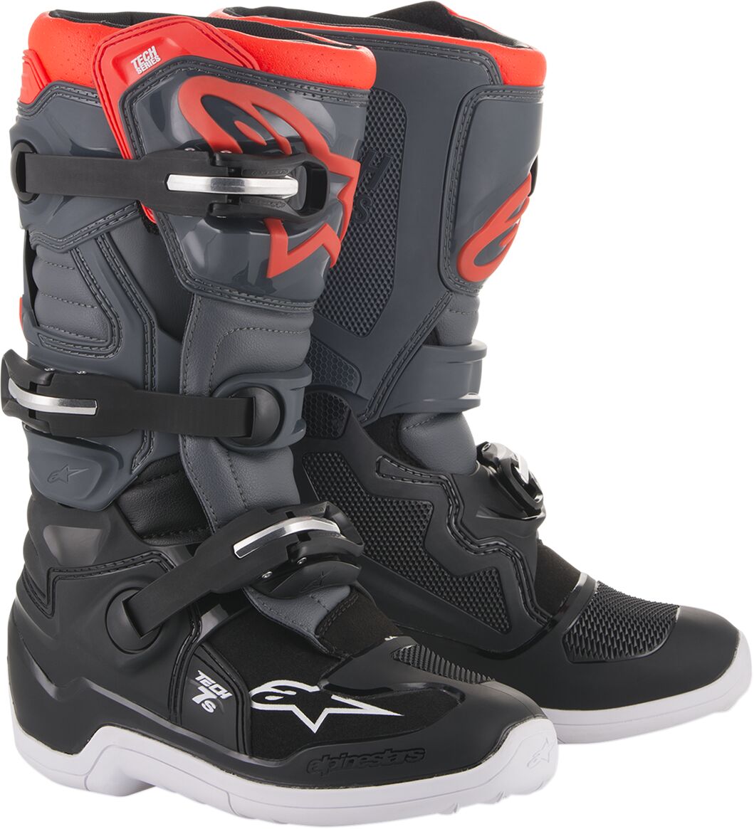 Saabas T7S, tumehall/helehall, fluo/punane, 7
