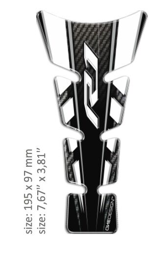 Universaalne paagipadi, läikiv must/valge, Yamaha R1 disain, 19,5 cm x 9,7 cm | 7.67" x 3.81"