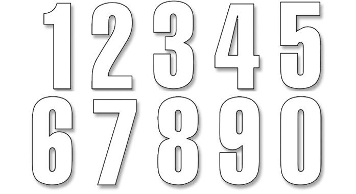 Three seeria numbrikleebiste komplekt #0-9, valge