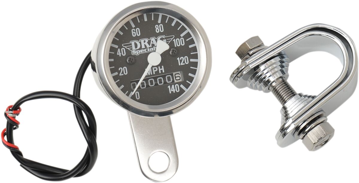 1.8" MECHANICAL SPEEDOMETER 2:1 CHROME HOUSING BLACK FACE