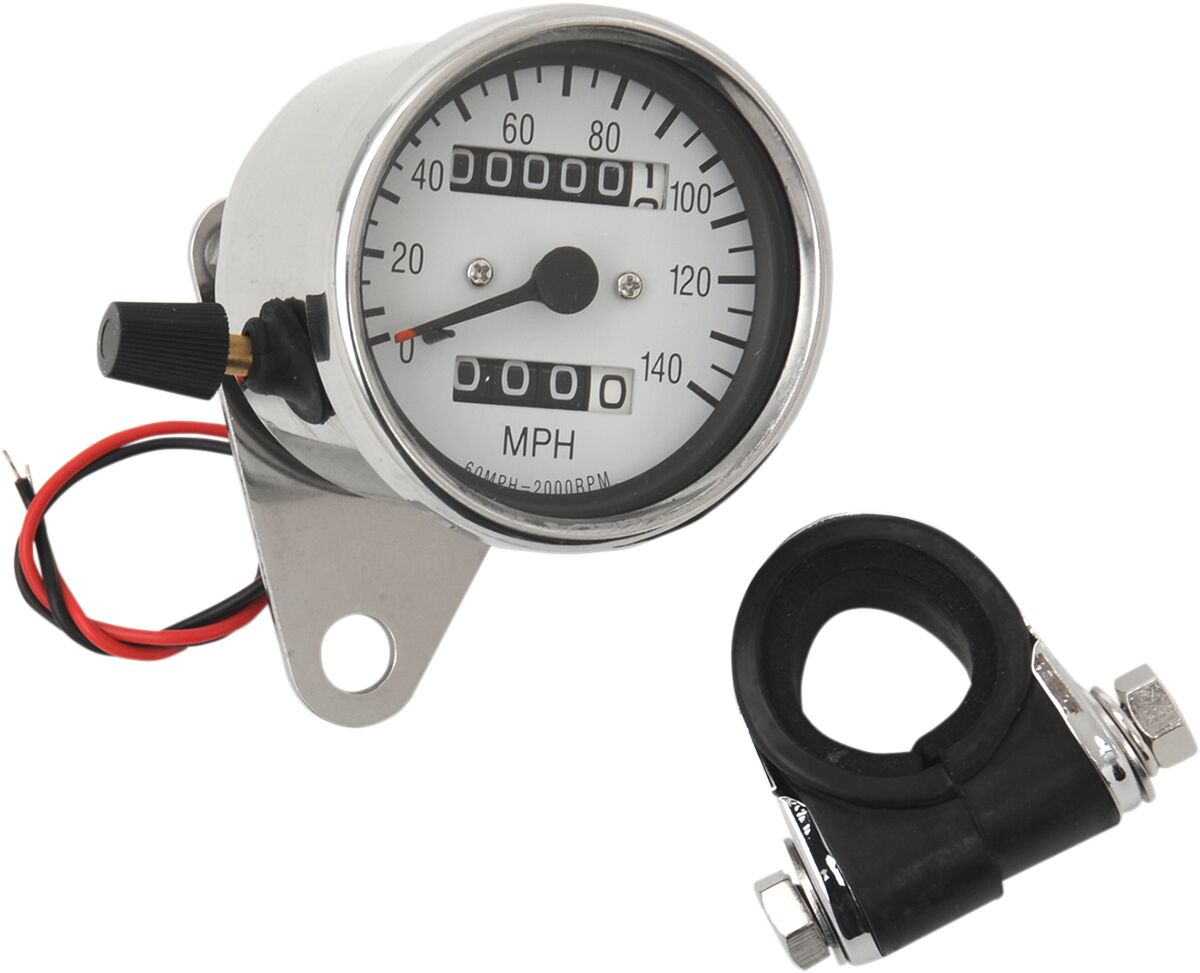 2.4" MECHANICAL SPEEDOMETER MPH 2:1 W/ TRIP-METER CHROME HOUSING WHITE FACE