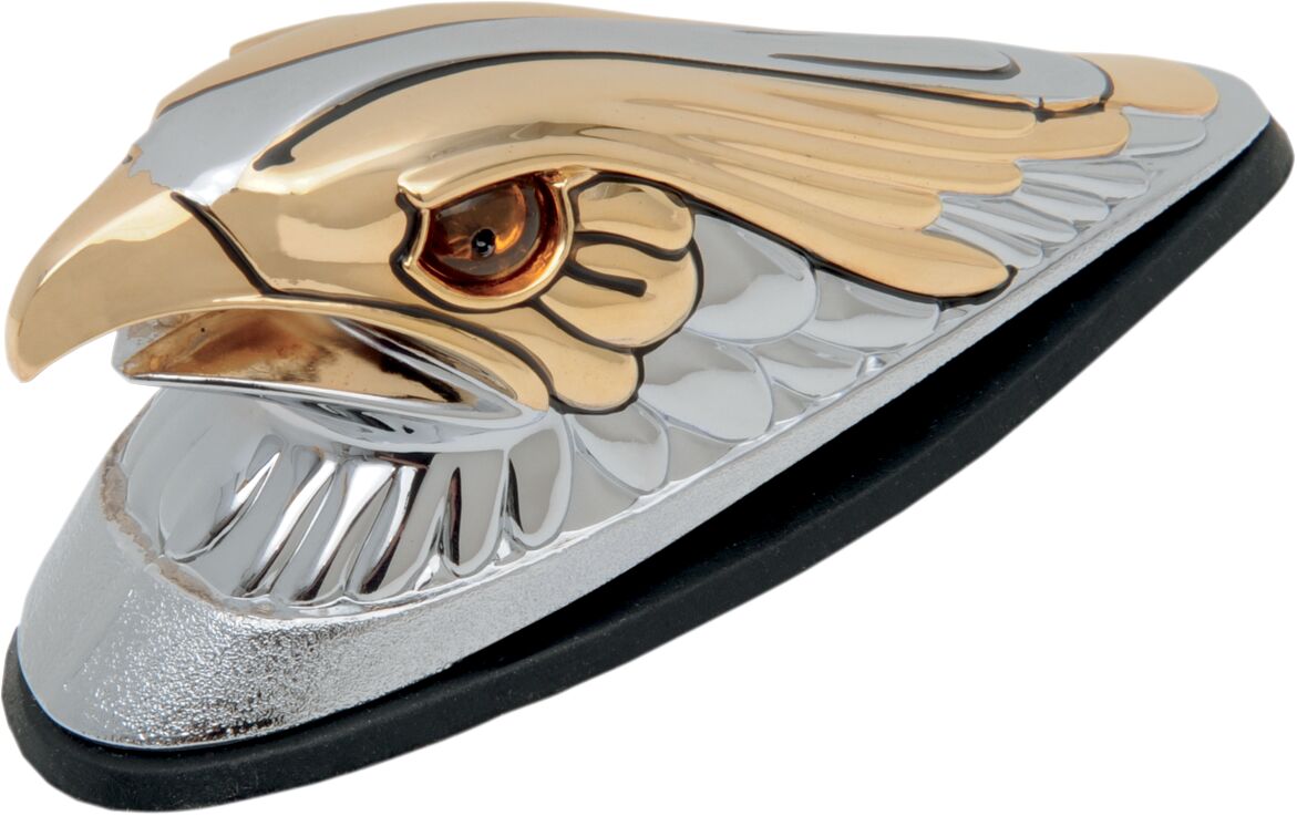 GOLDEN EAGLE HEAD W/ AMBER EYES LARGE FRONT FENDER ORNAMENT