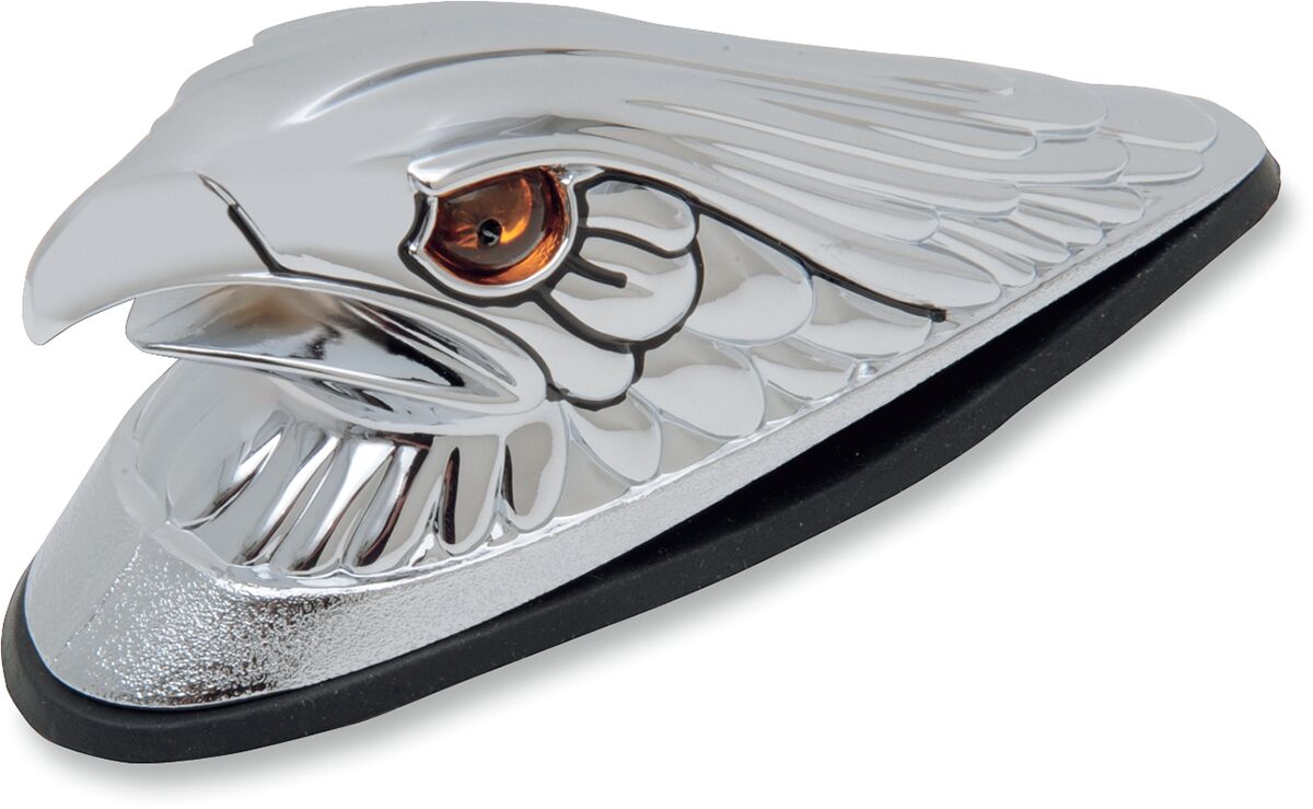 CHROME EAGLE HEAD W/ AMBER EYES LARGE FRONT FENDER ORNAMENT